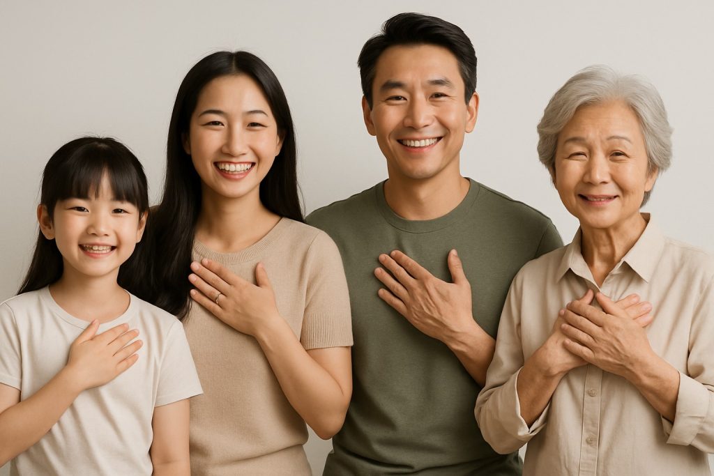thankful asian family group